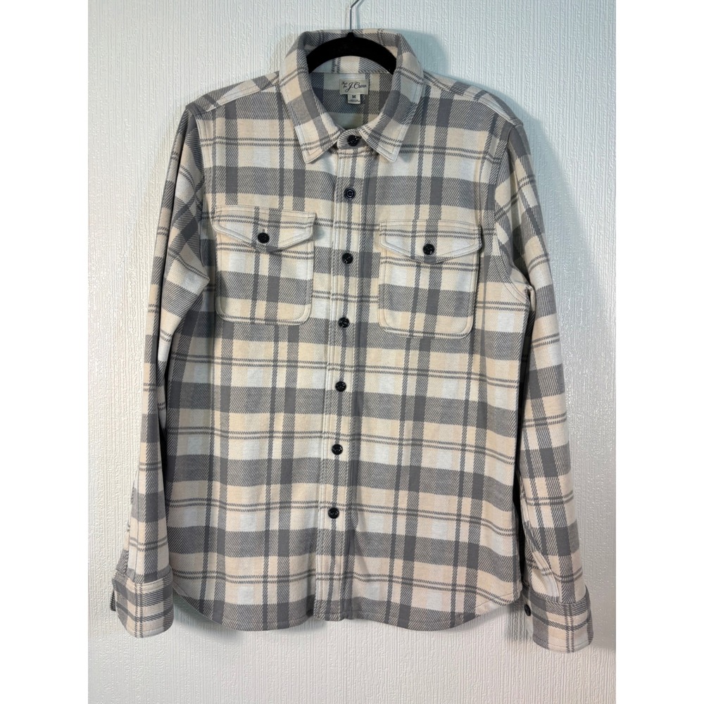 Knit for J. Crew Plaid Winter Cream Gray White Plush Utility Size M